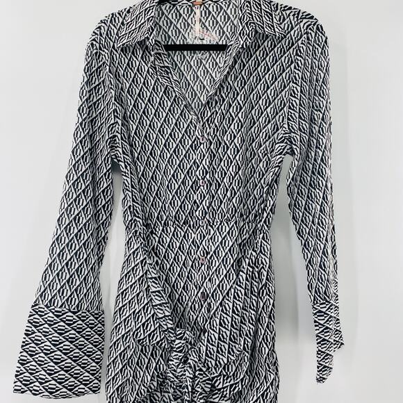 NEW Free People Rillo Beach Summer Shirtdress Small Black White Lightweight - Picture 12 of 16
